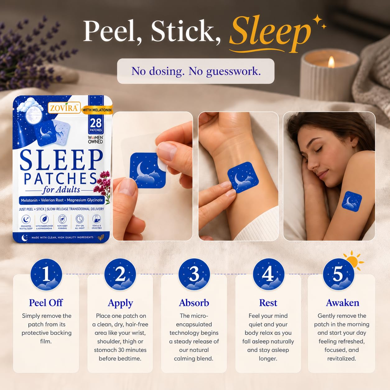 ZOVIRA Sleep Patch back view with instructions
