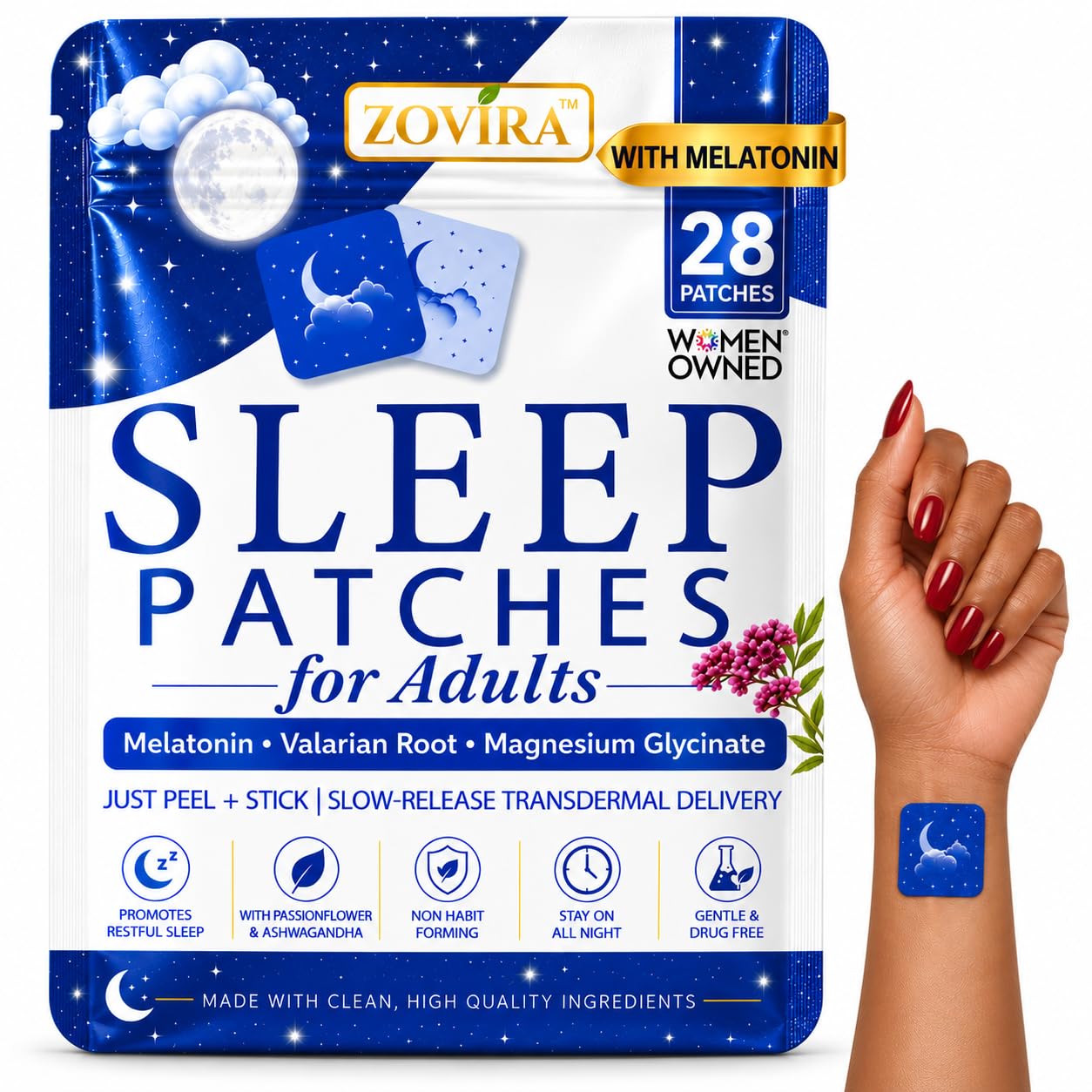 ZOVIRA Sleep Patches box with 28 patches front view