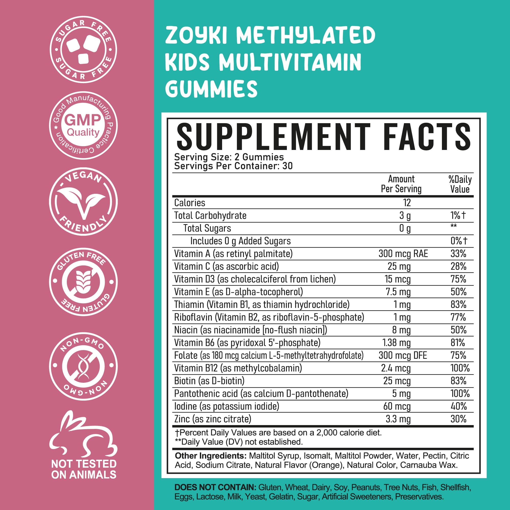 Zoyki Methylated Kids Multivitamin Gummies 60 Count bottle with a measuring spoon