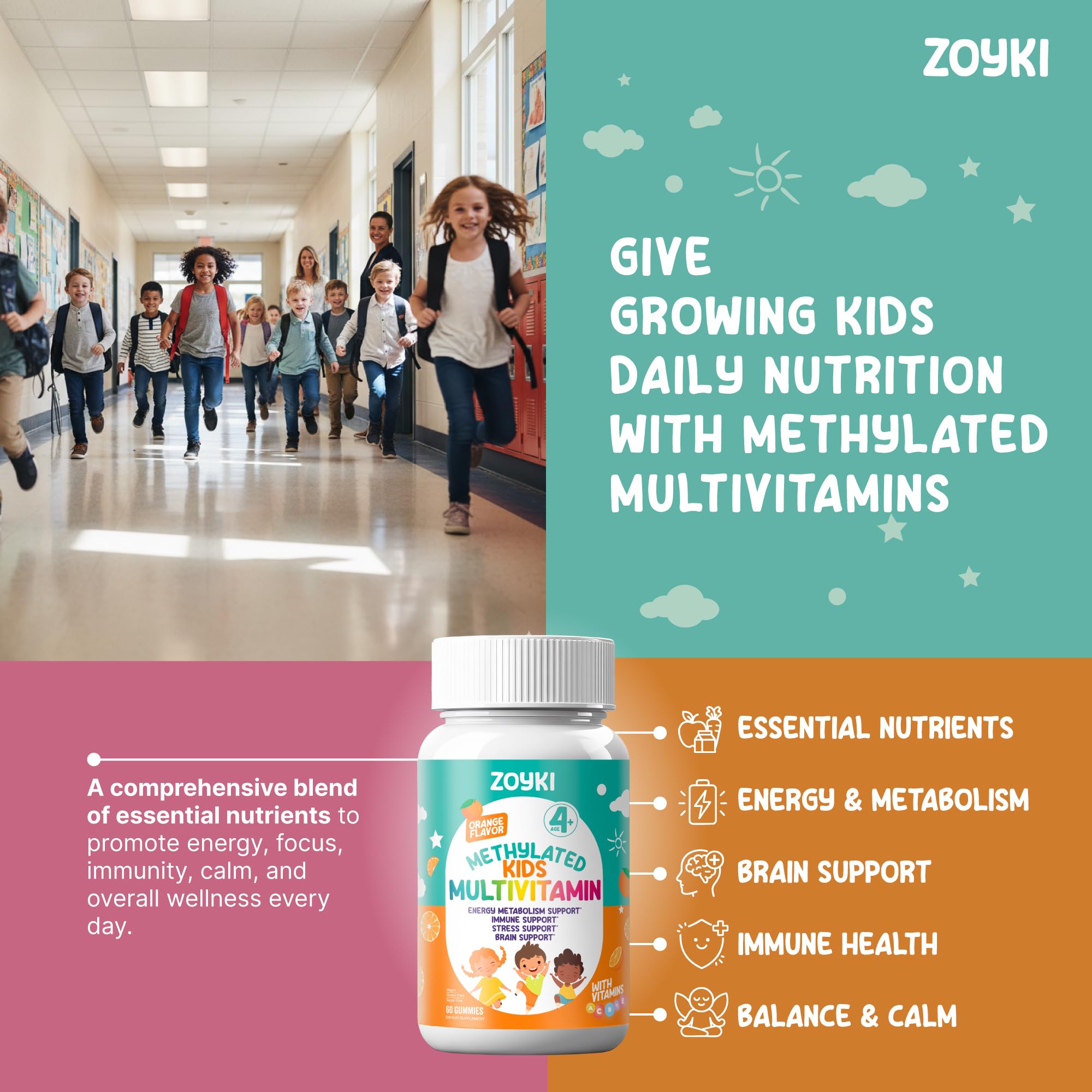Zoyki Methylated Kids Multivitamin Gummies 60 Count side view