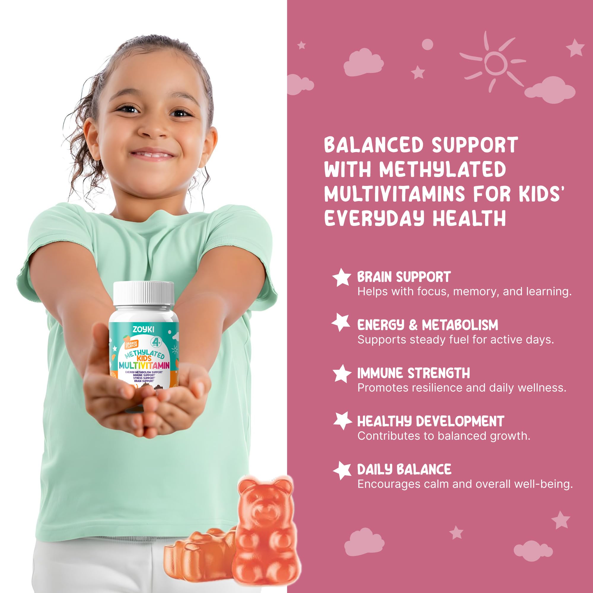Zoyki Methylated Kids Multivitamin Gummies orange flavour gummies close-up