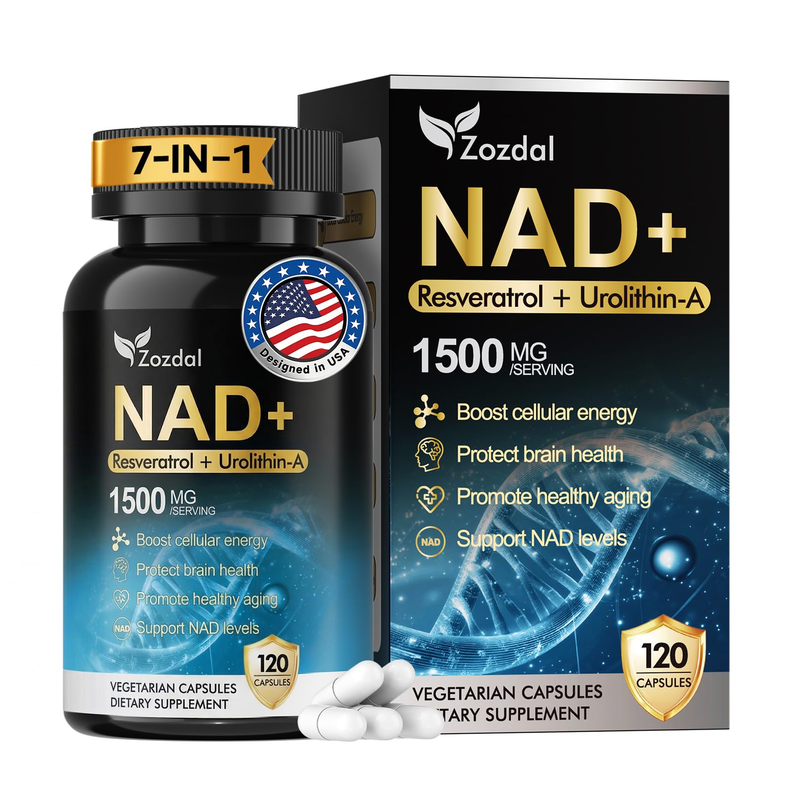 Zozdal NAD Capsules 120 count bottle front view