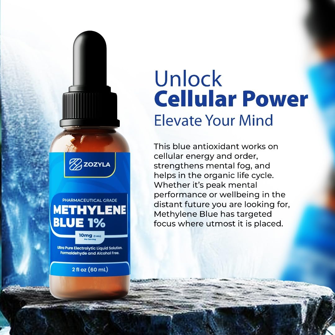 ZOZYLA Methylene Blue Supplement glass bottle side view