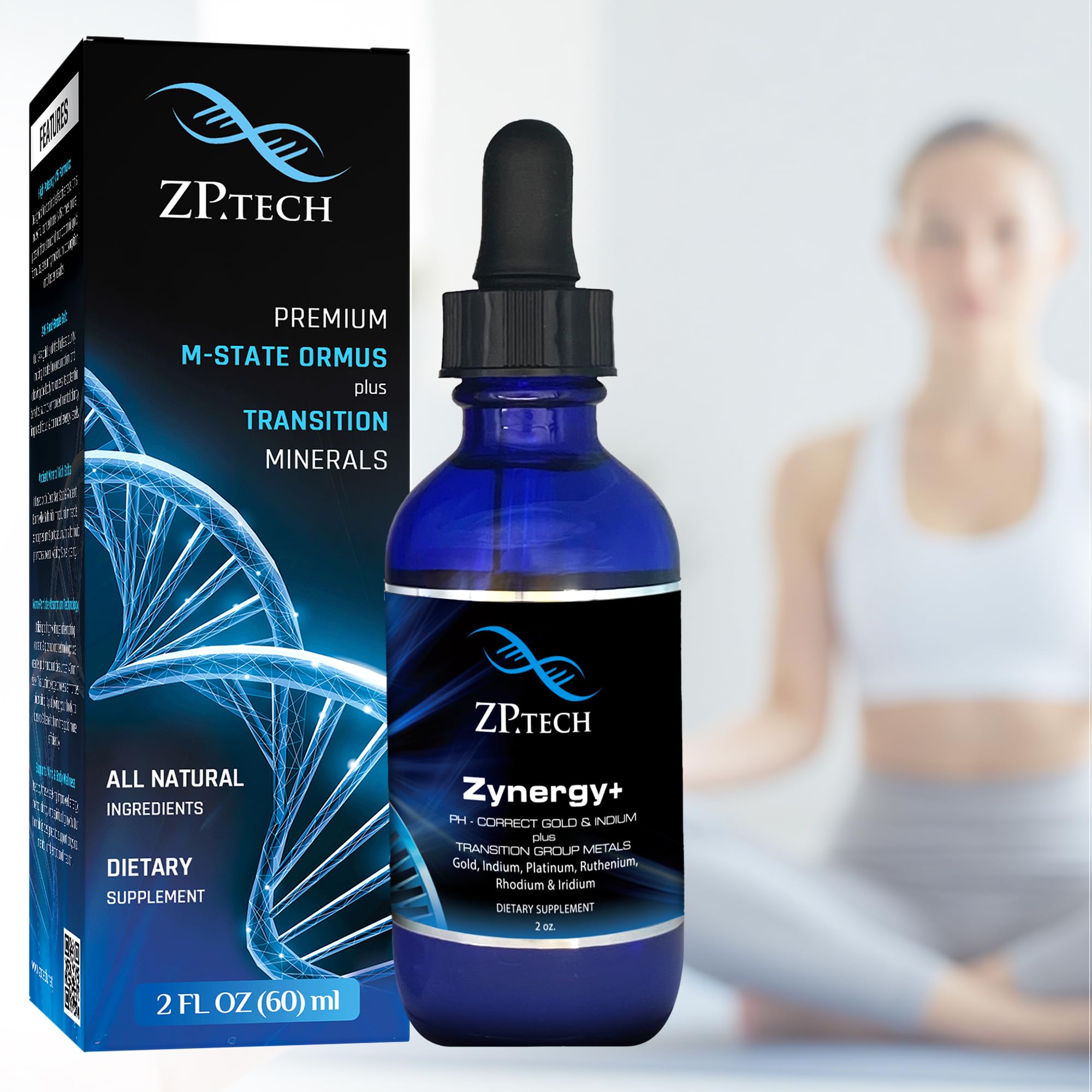 ZP.TECH Colloidal Gold Supplement 24K Monoatomic Gold bottle side view