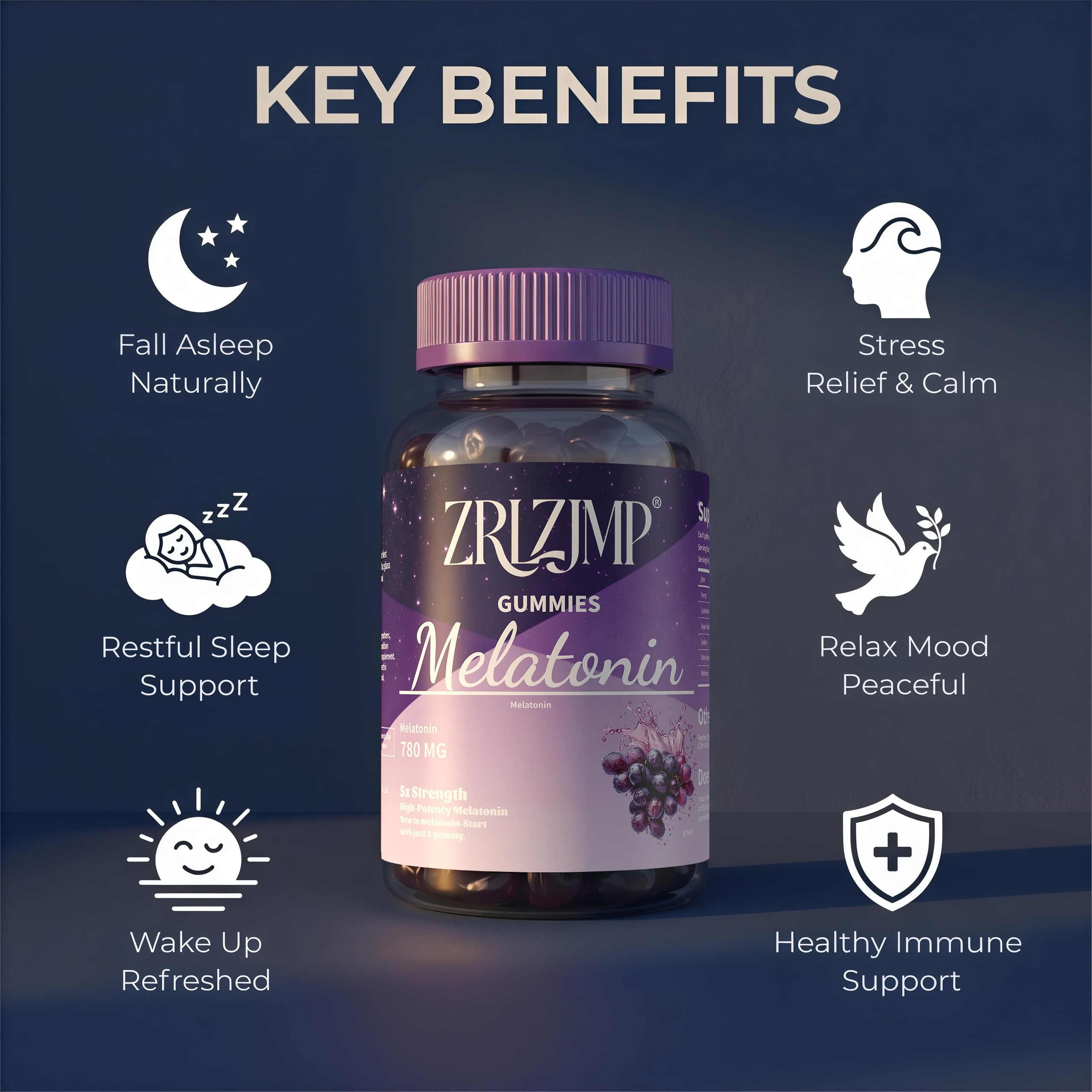 ZRLZJMP Melatonin Gummies bottle with grape flavour