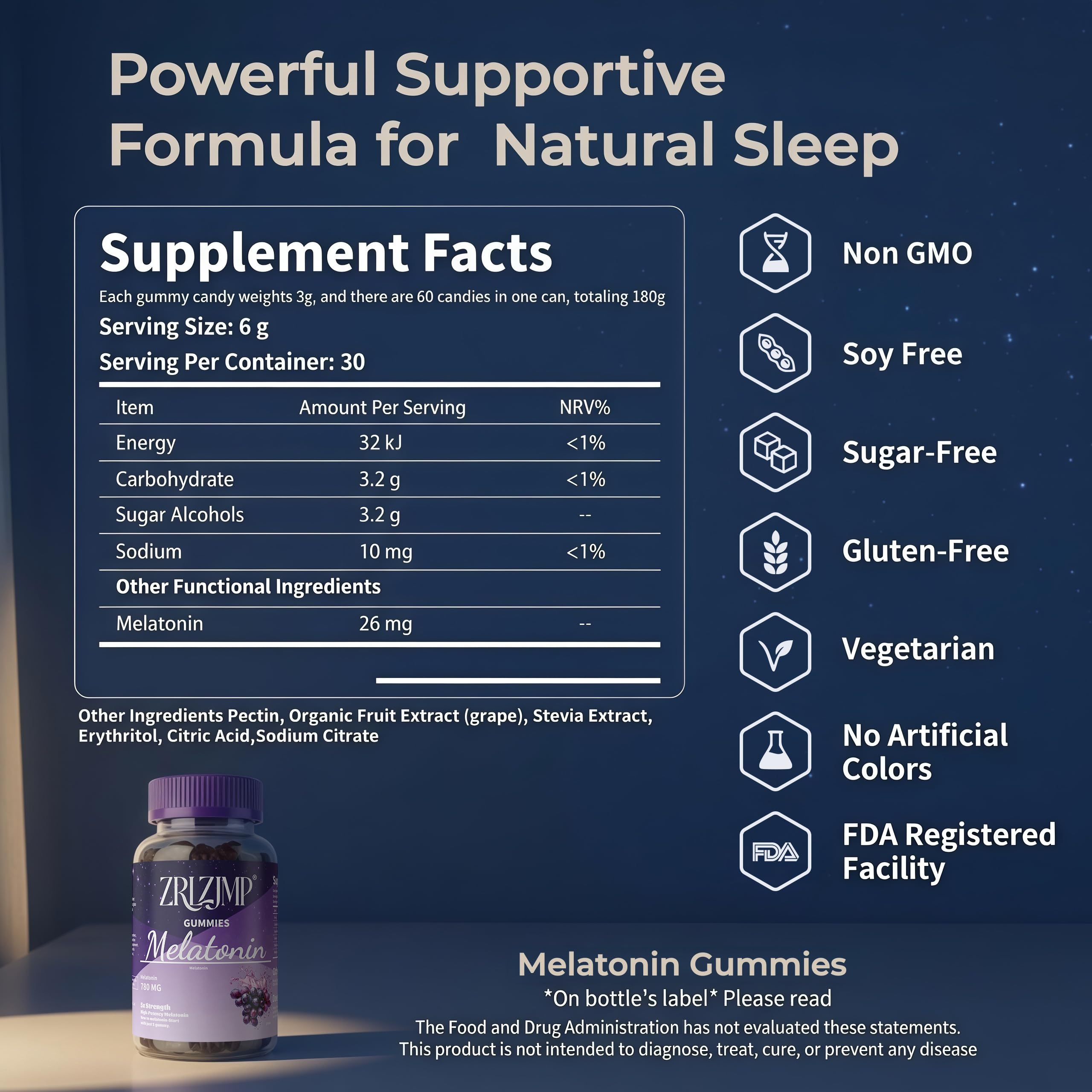 ZRLZJMP Melatonin Gummies packaging side view