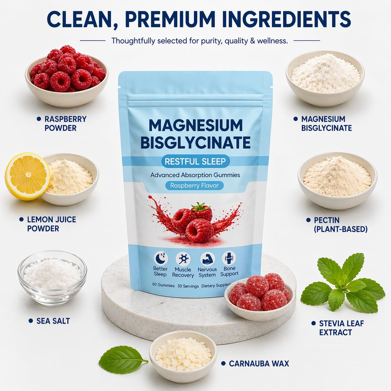 ZRRTXV Magnesium Bisglycinate Gummies on a wooden table