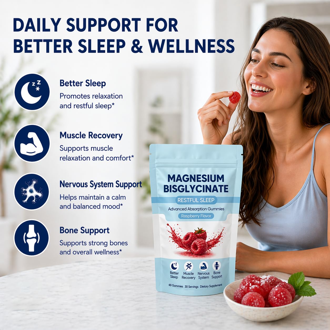ZRRTXV Magnesium Bisglycinate Gummies raspberry flavour close-up