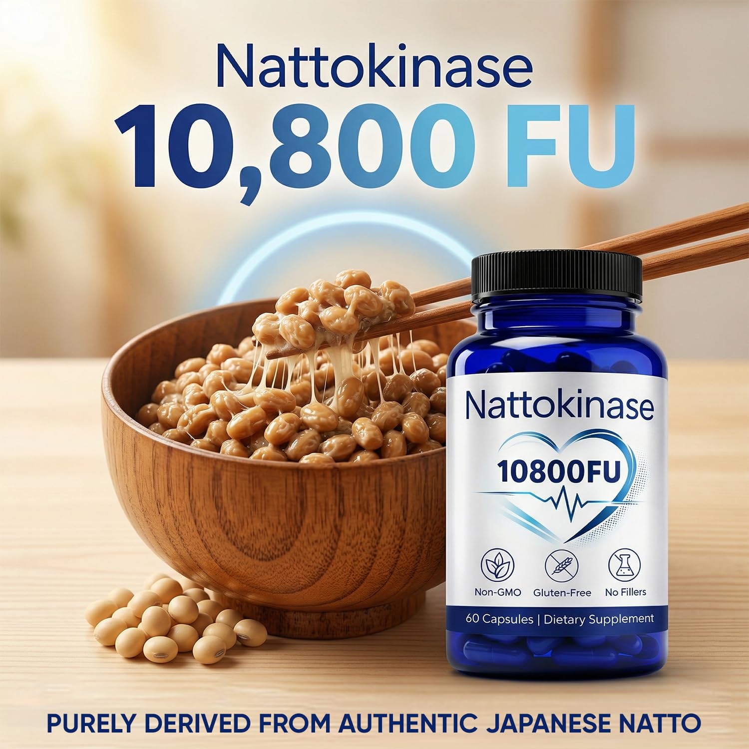 ZRRTXV Nattokinase Supplement 10800 Fu capsules with measuring spoon