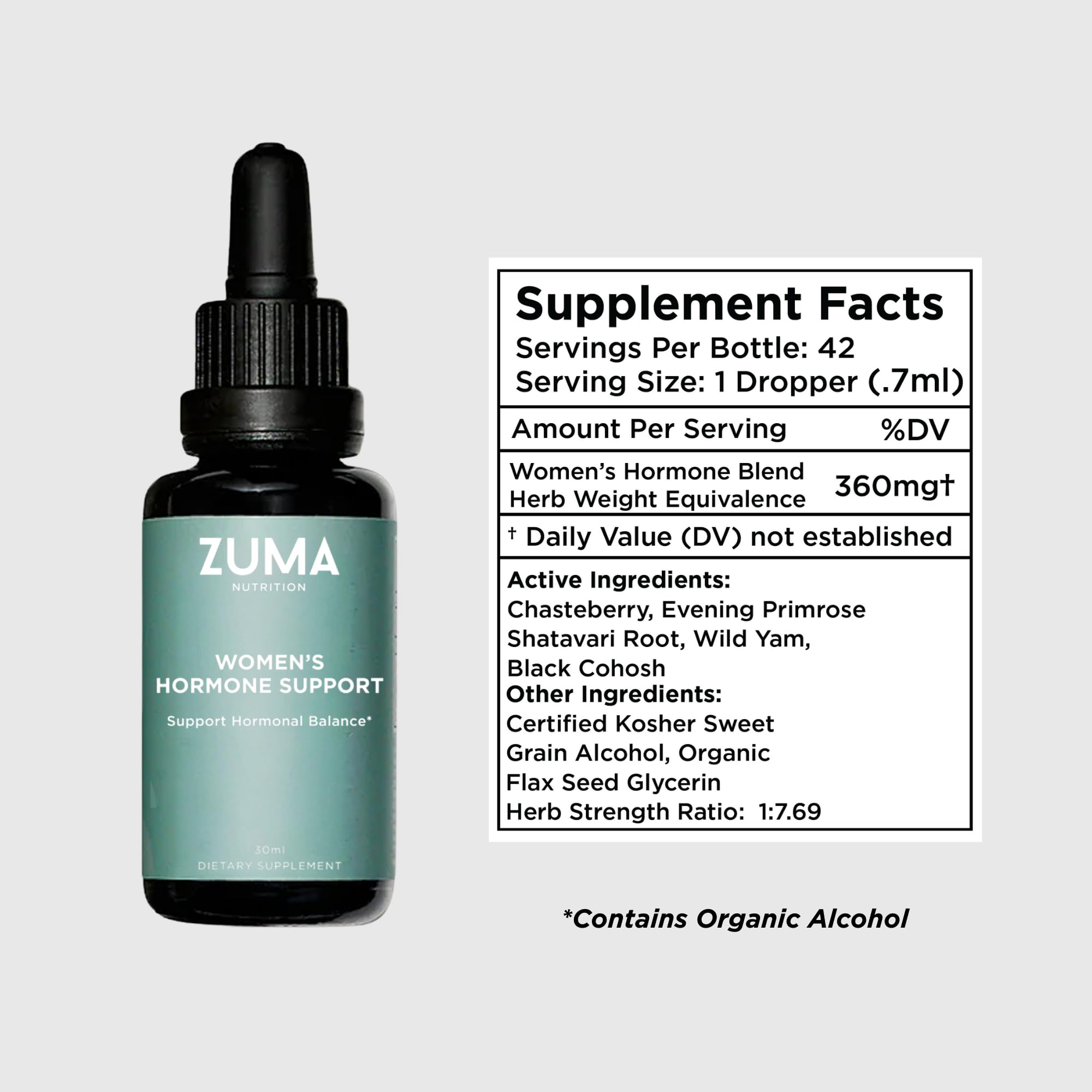 Zuma Nutrition Women’s Tonic 236g with fresh herbs in background