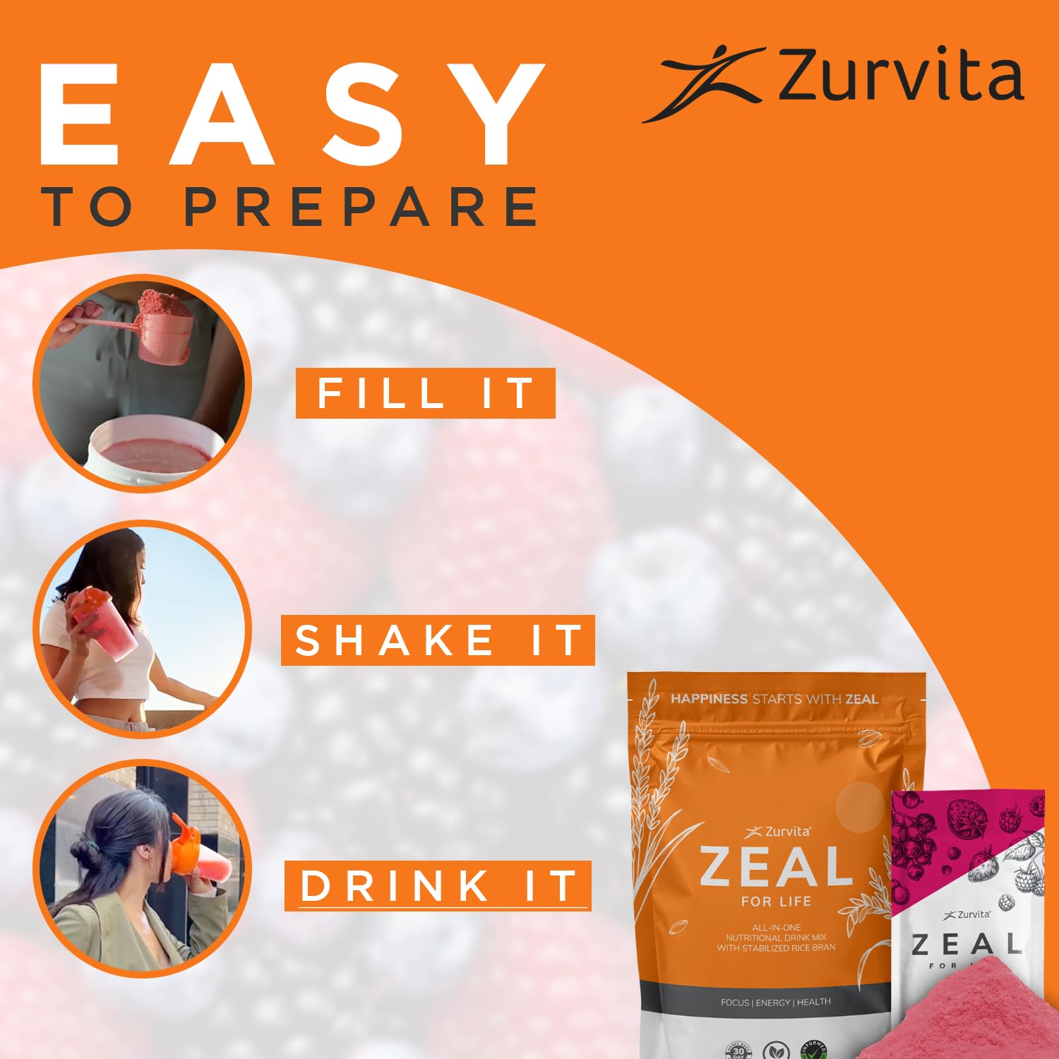 Zurvita Zeal for Life Wellness Wild Berry powder lifestyle scene