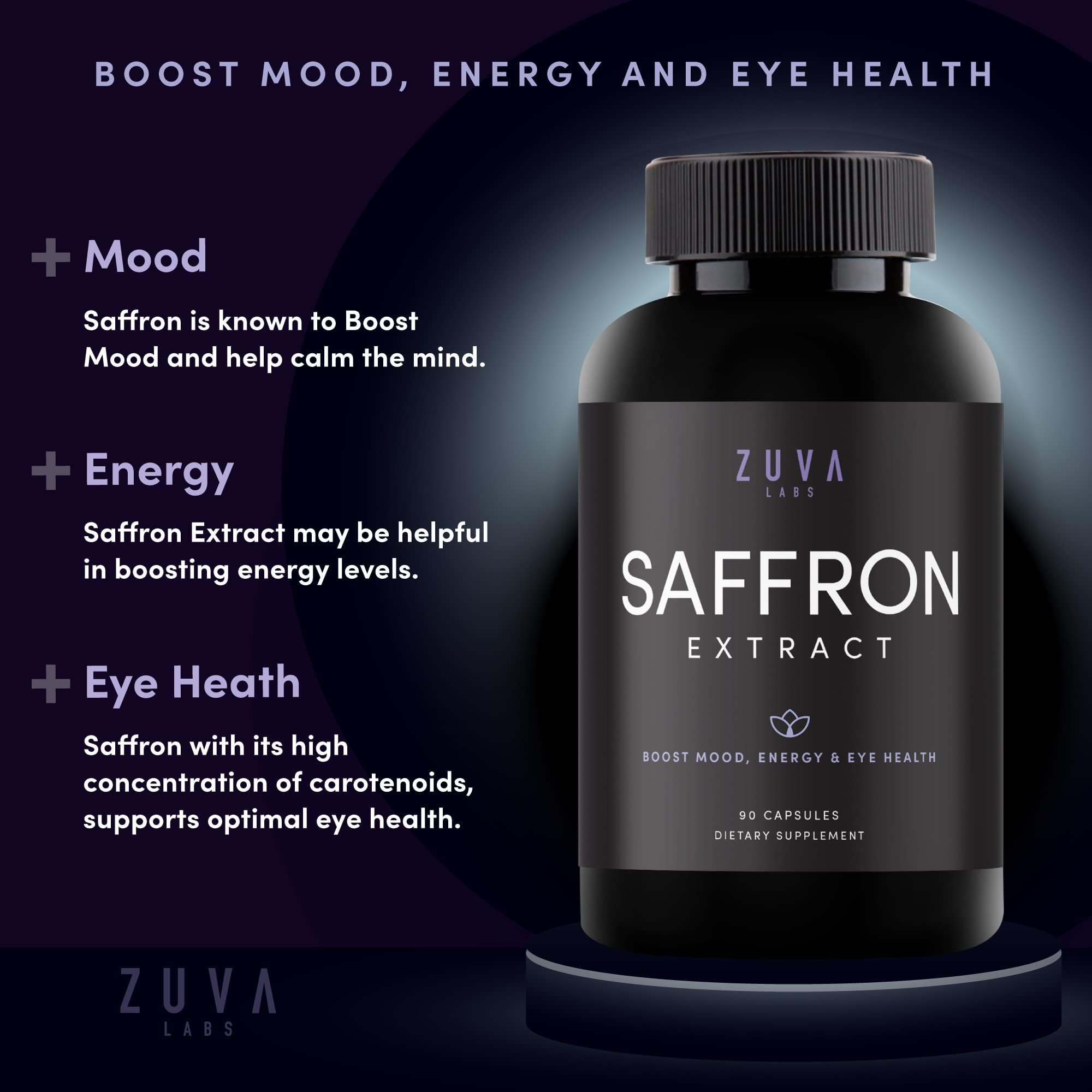 ZuvaLabs Saffron Extract Capsules back view showing ingredients