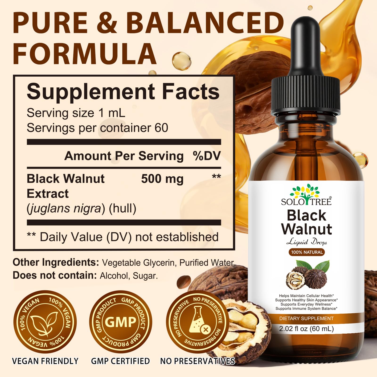 ZUZOKKAHA Black Walnut Liquid Drops 500mg bottle side view