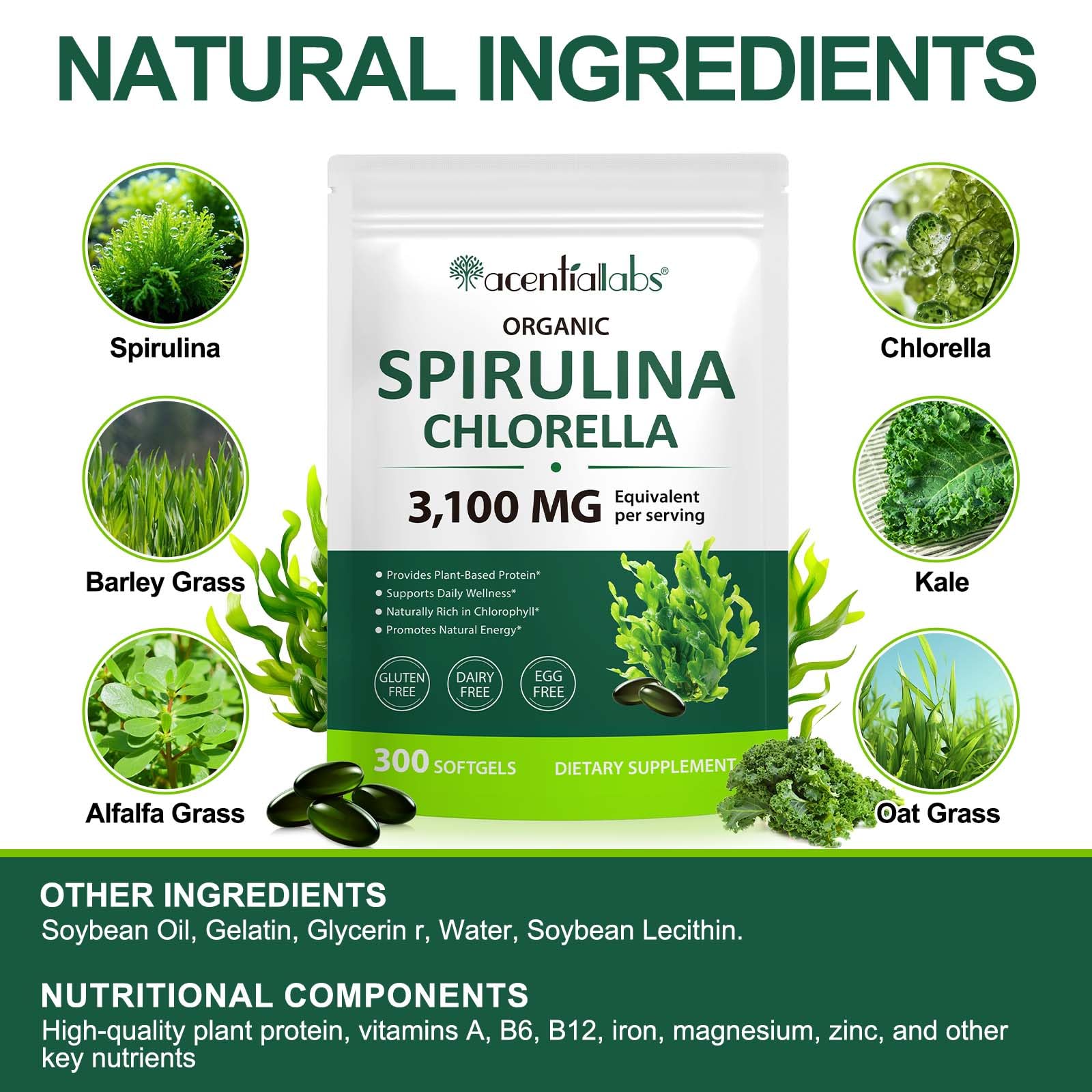 ZUZOKKAHA Chlorella Softgels opened bottle showing softgels