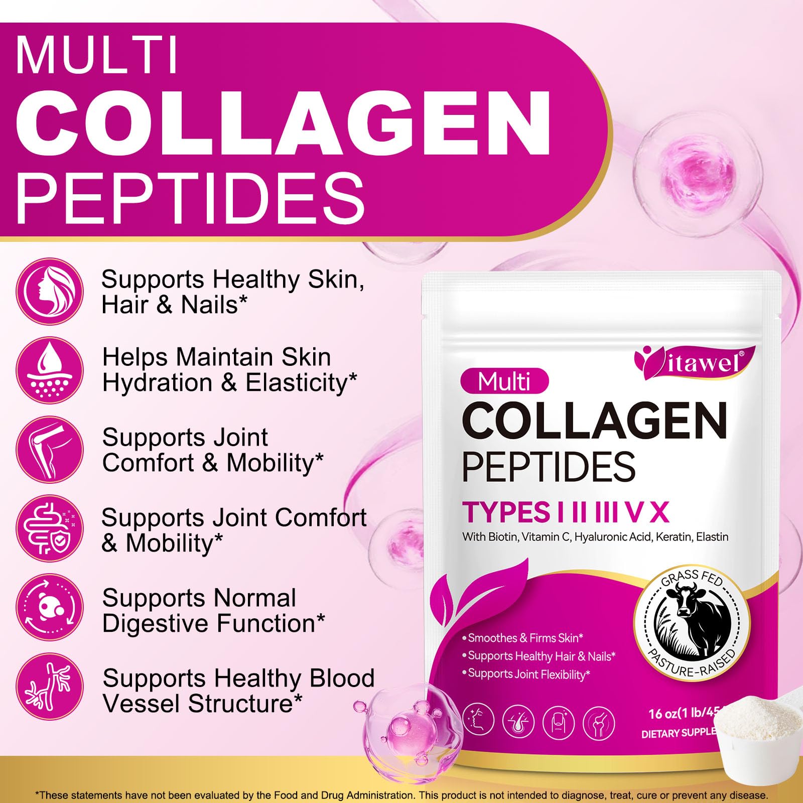 ZUZOKKAHA Multi Collagen Peptides Powder 70g packaging