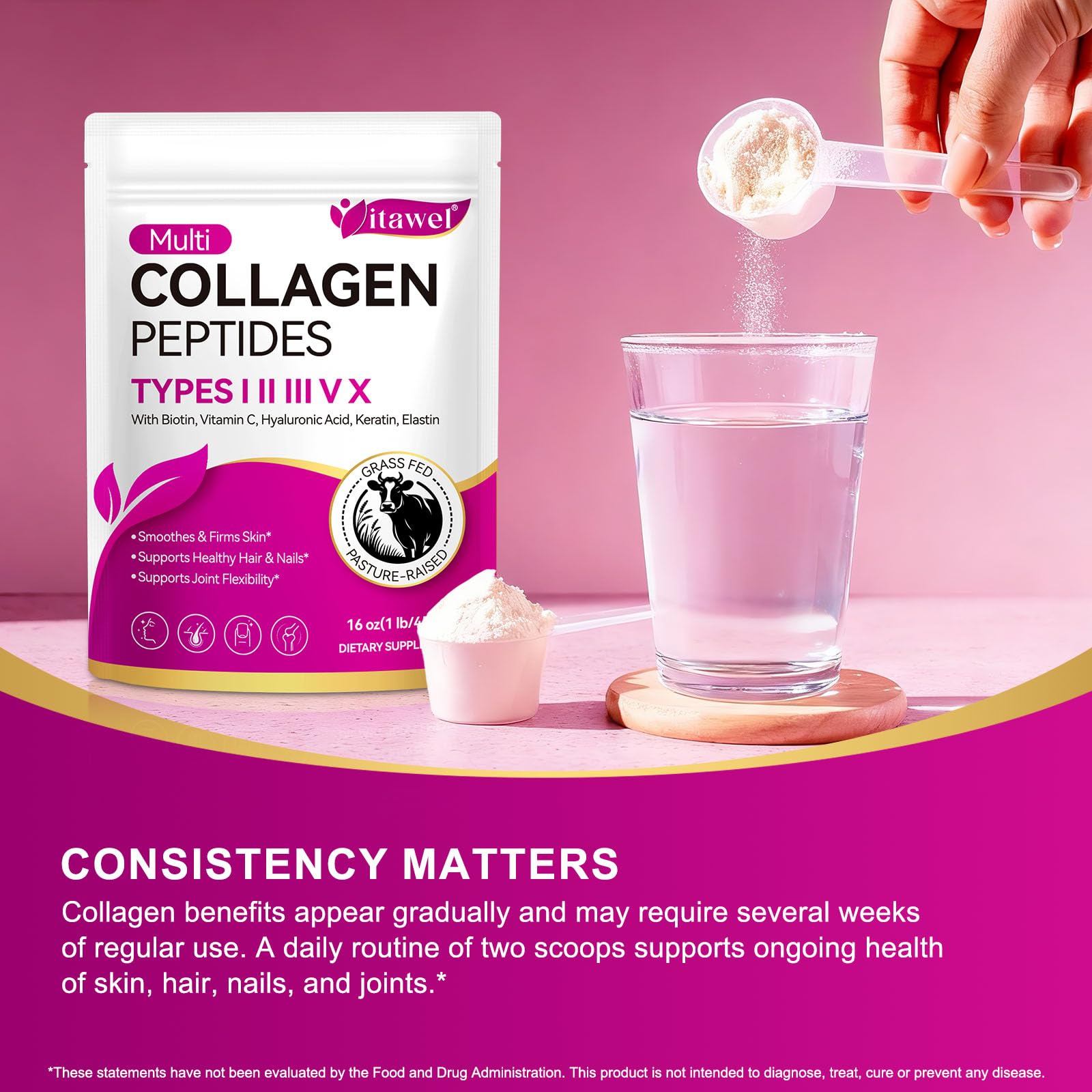 ZUZOKKAHA Multi Collagen Peptides Powder close-up of powder