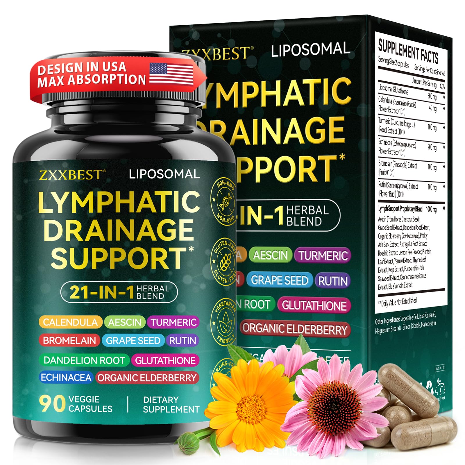 ZXXBEST Echinacea 21-in-1 herbal capsules front view