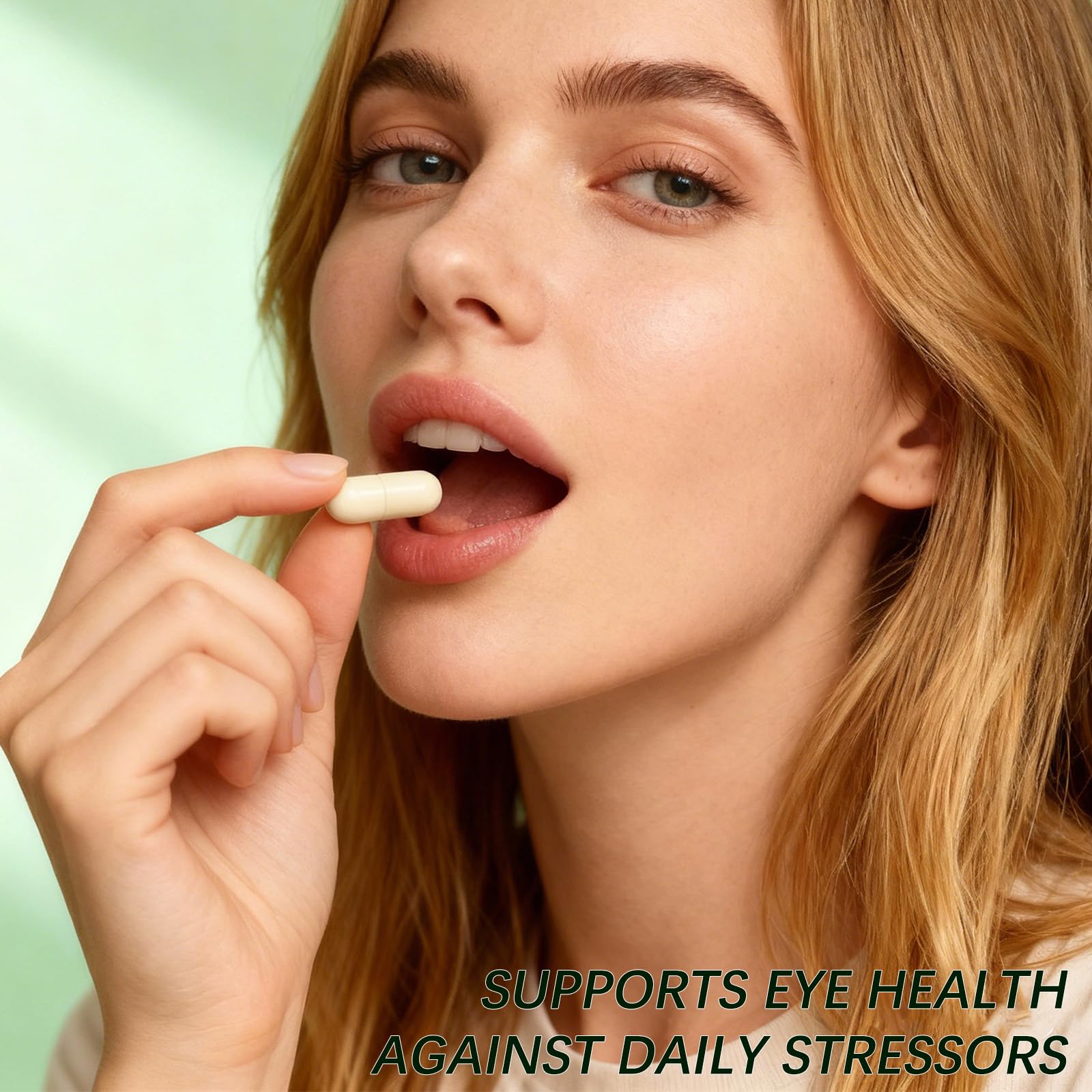ZYGCDZ Eye Support Supplement capsules on a wooden table