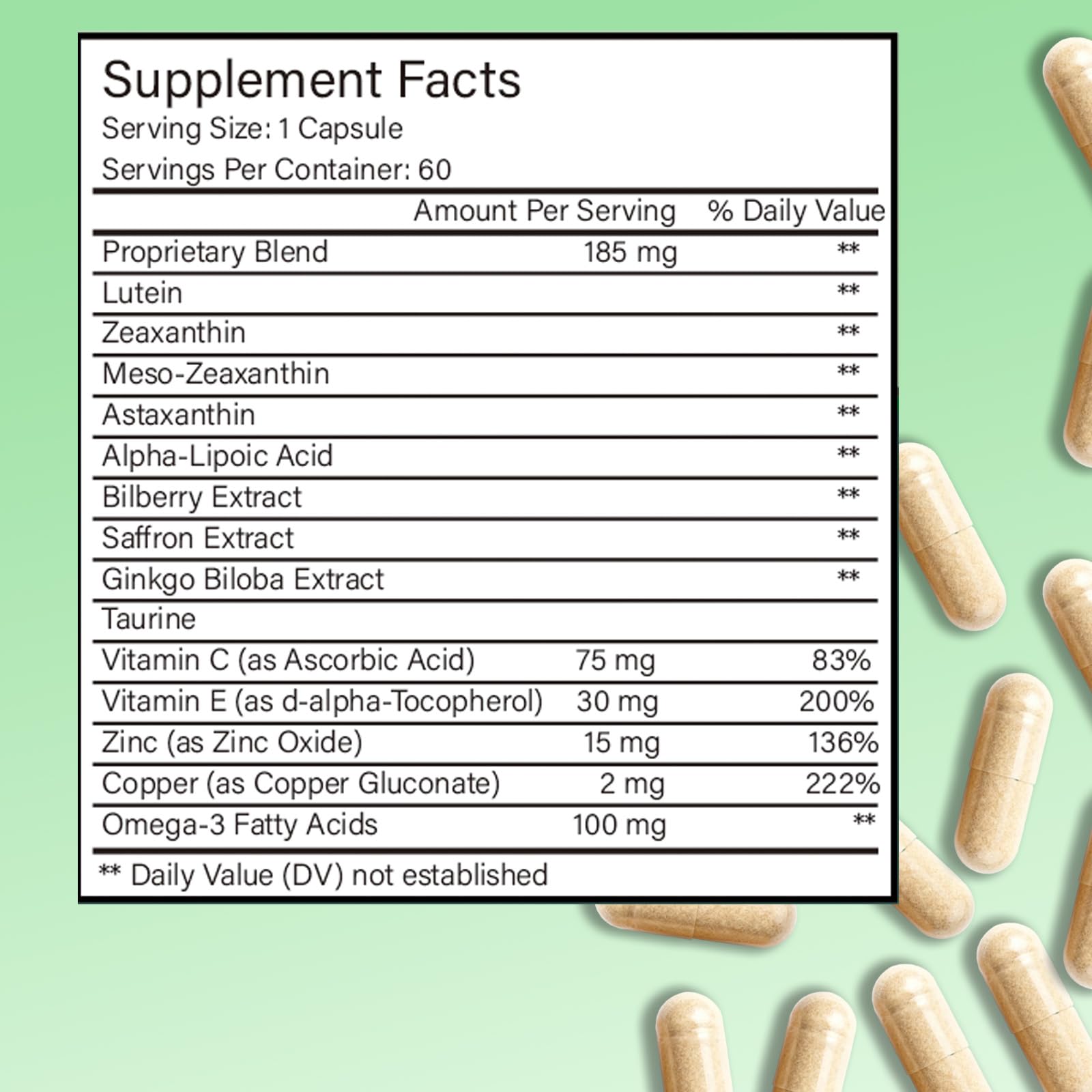 ZYGCDZ Eye Support Supplement showing the side label with ingredients