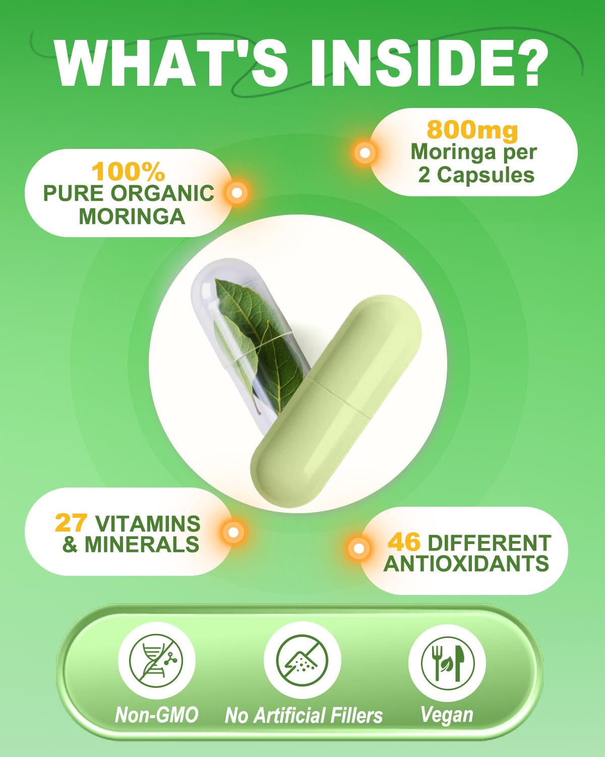 ZyliaVitaX Moringa Capsules 800mg side view showing label
