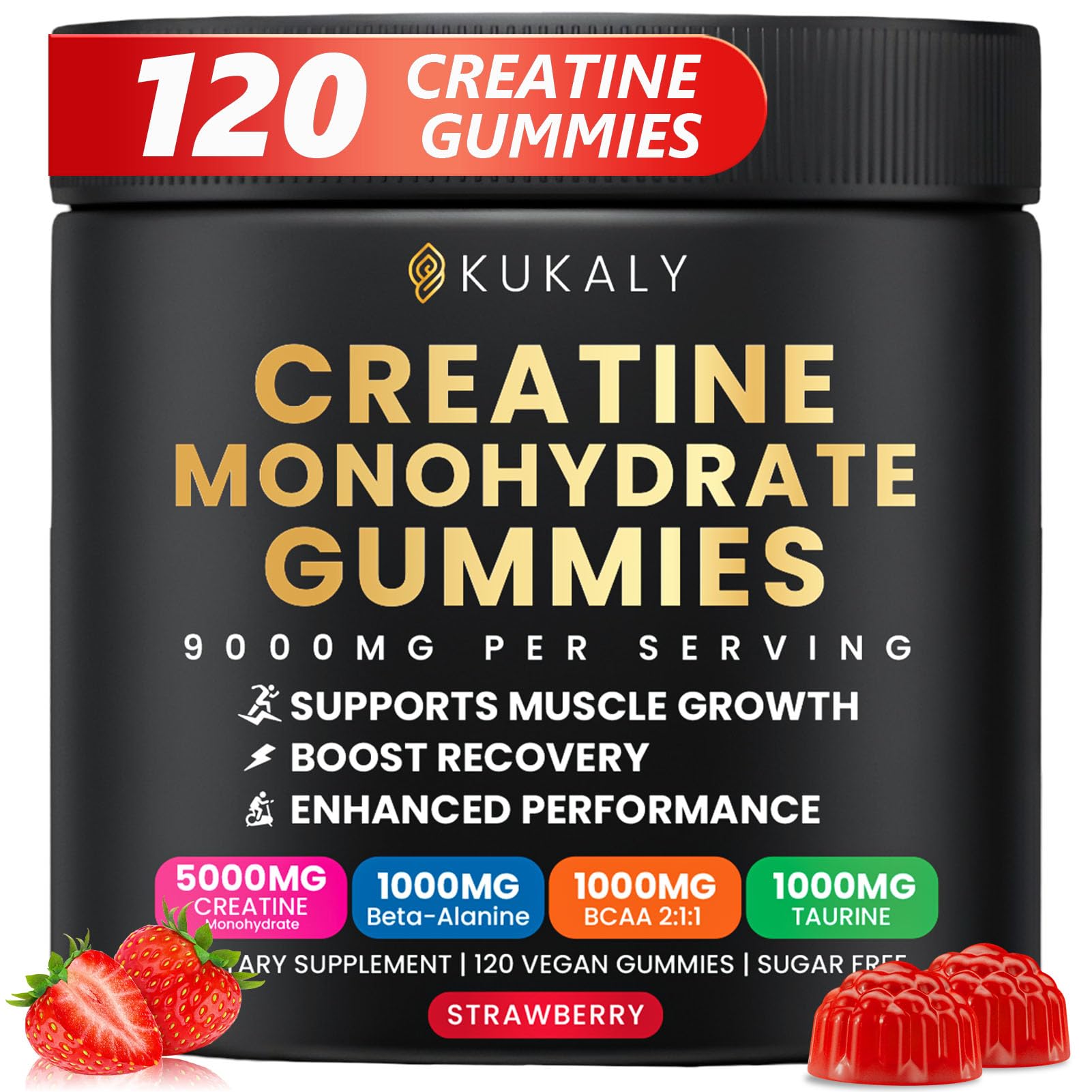 ZyterX Creatine Monohydrate Gummies bottle front view with strawberry flavour