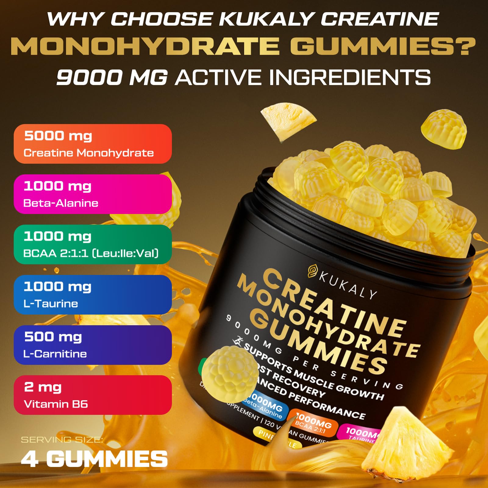 ZyterX Creatine Monohydrate Gummies pineapple flavour close-up
