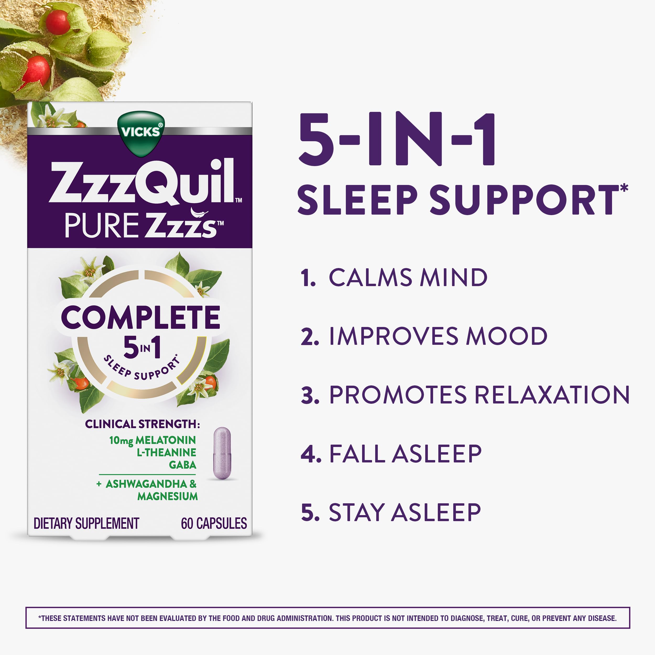 ZzzQuil Complete Sleep Capsules showing back label with ingredients