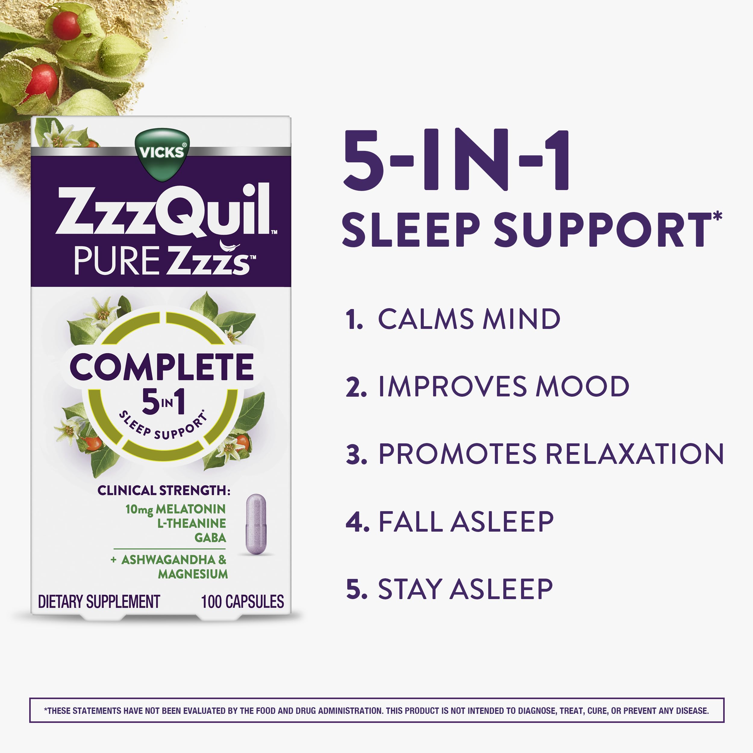 ZzzQuil Complete Sleep Capsules showing dosage information