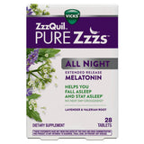 ZzzQuil Melatonin Sleep Aid 2mg tablets with lemon balm leaves