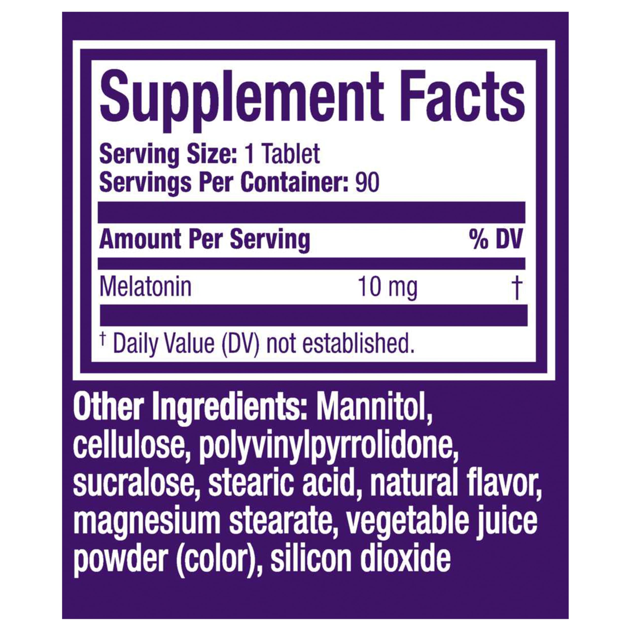 ZzzQuil PURE Zzzs Fast Dissolve Melatonin Tablets 10mg on a table