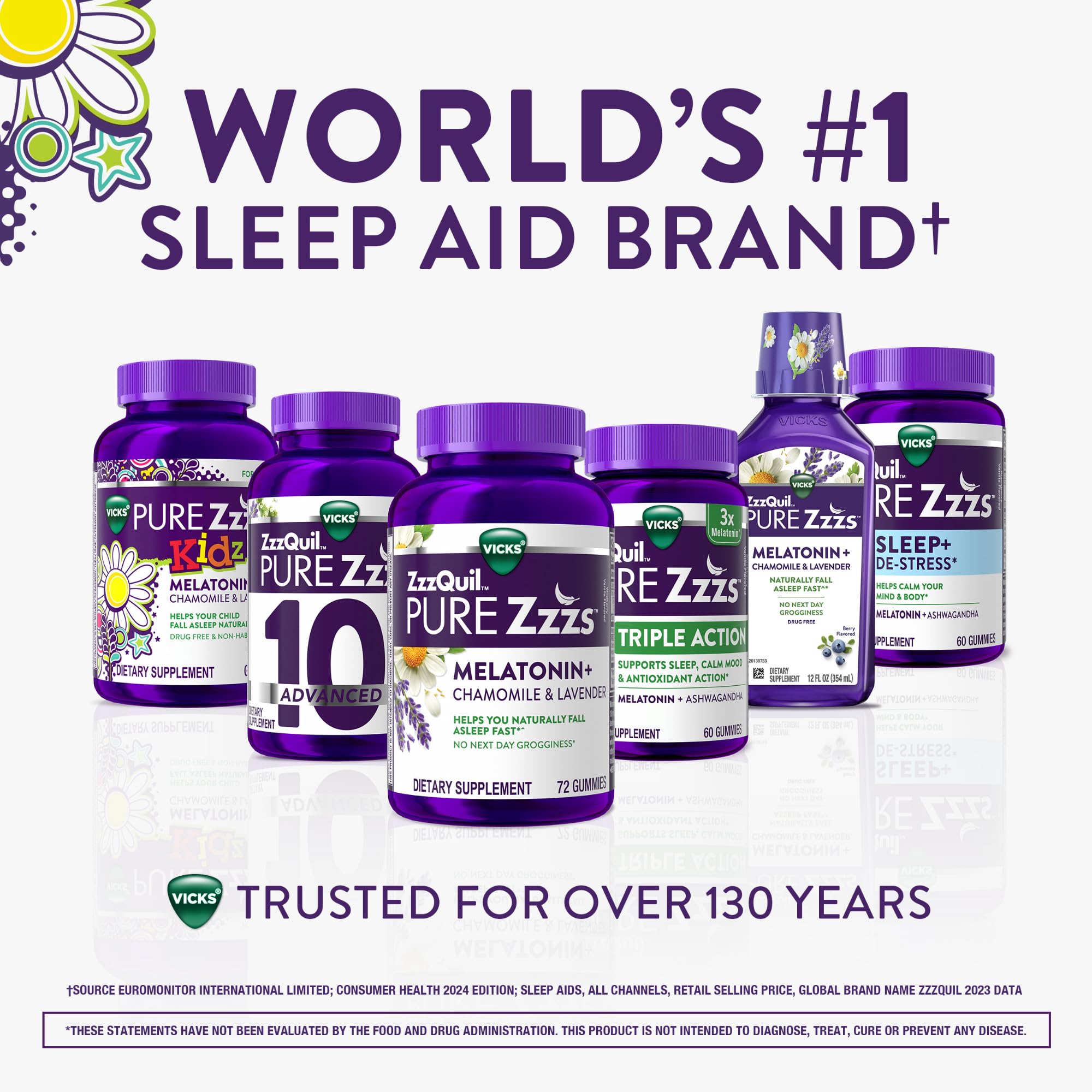 ZzzQuil Pure Zzzs Kidz Melatonin Gummies on a table with a glass of water