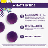 ZzzQuil Pure Zzzs Kidz Melatonin Gummies side view with dosage details
