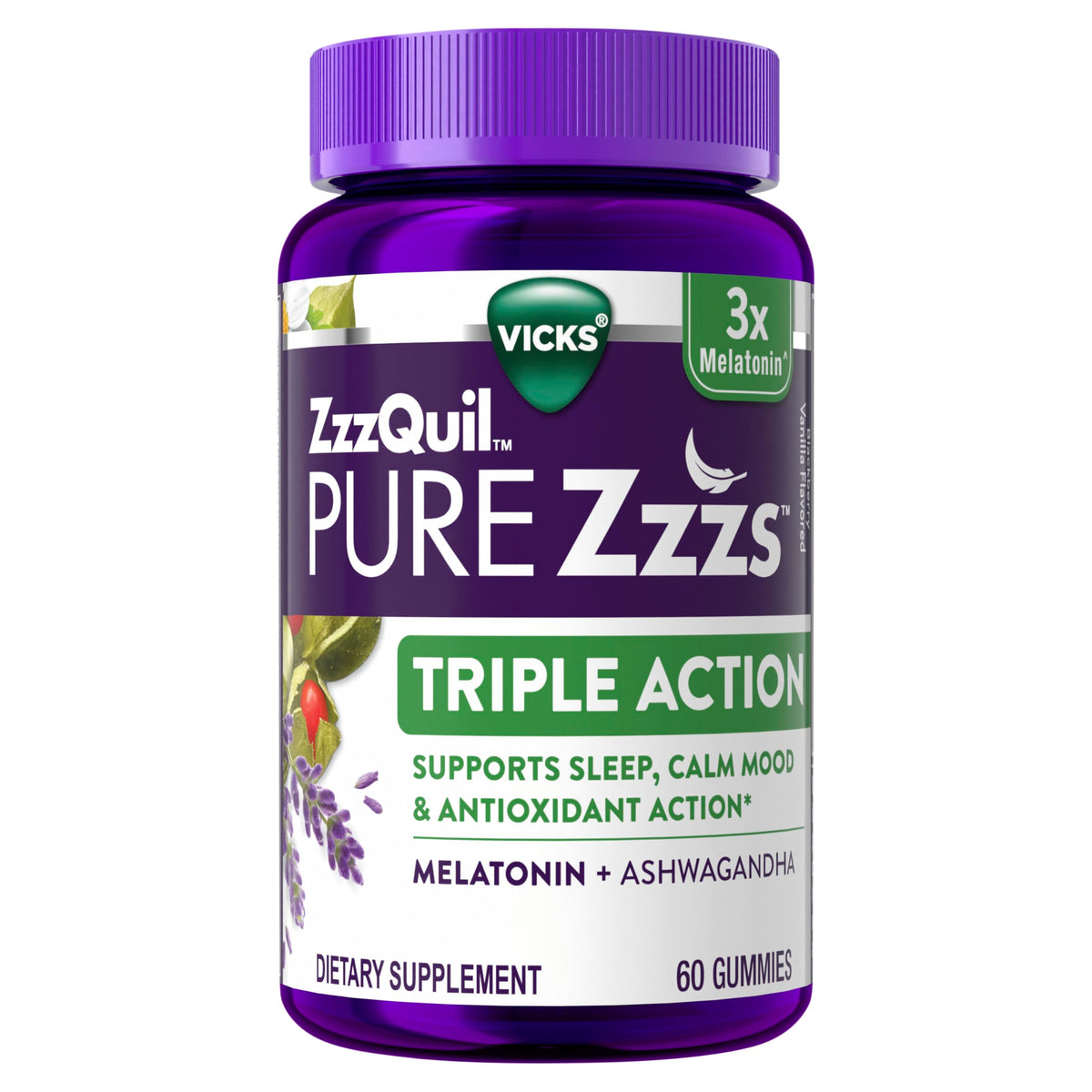 ZzzQuil Pure Zzzs Triple Action Melatonin Gummies 240g front view