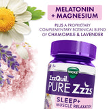 ZzzQuil Sleep Aid Gummies with a glass of water