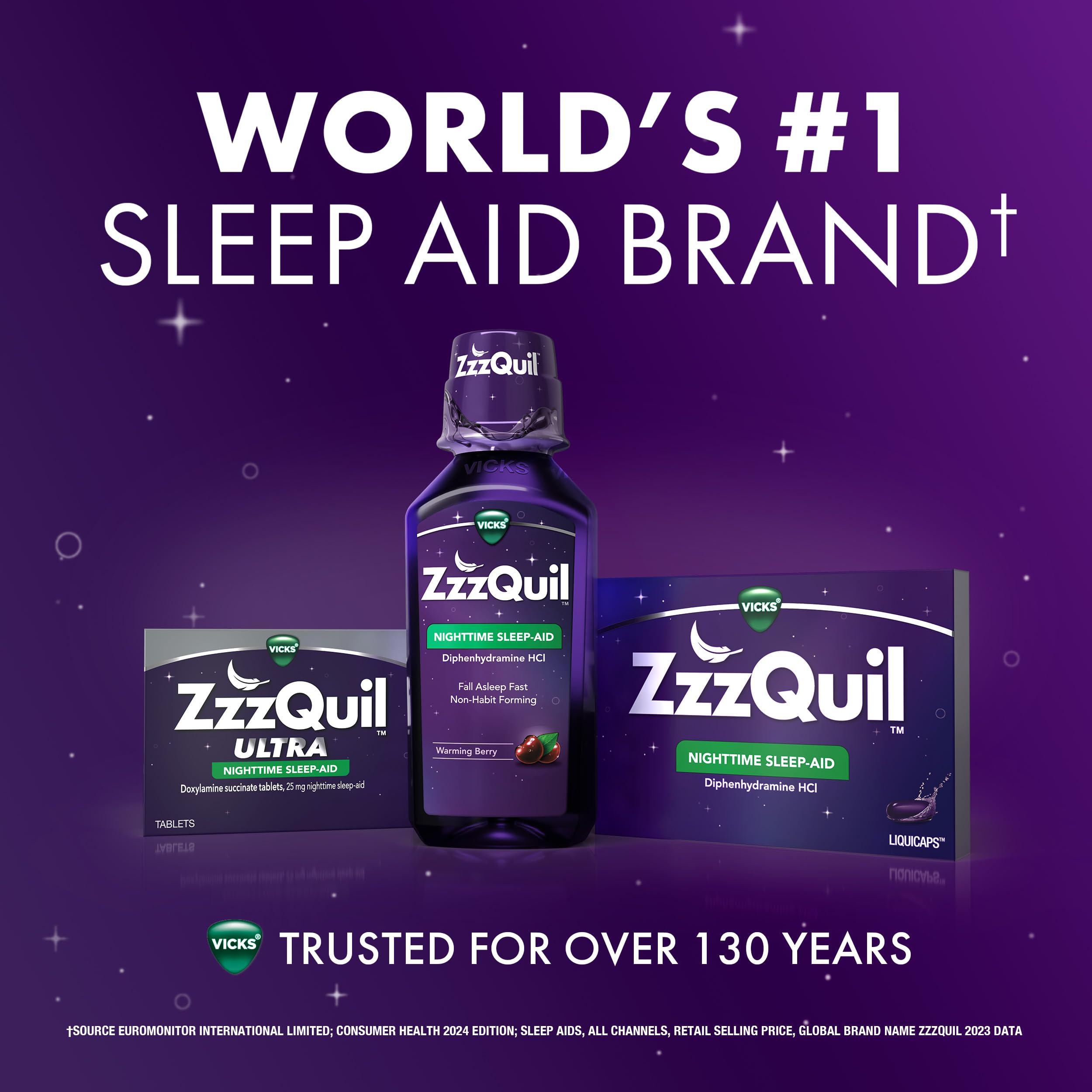 ZzzQuil Ultra Sleep Aid Tablets lifestyle scene on bedside table